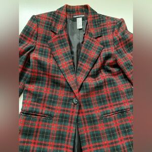 Vintage Savannah Red Green Plaid Wool Blend Holiday Christmas Blazer Women’s 2 P